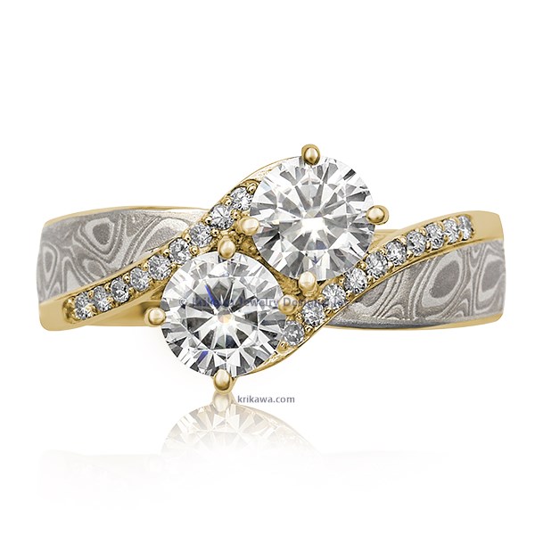 Two Stone Mokume Engagement Ring