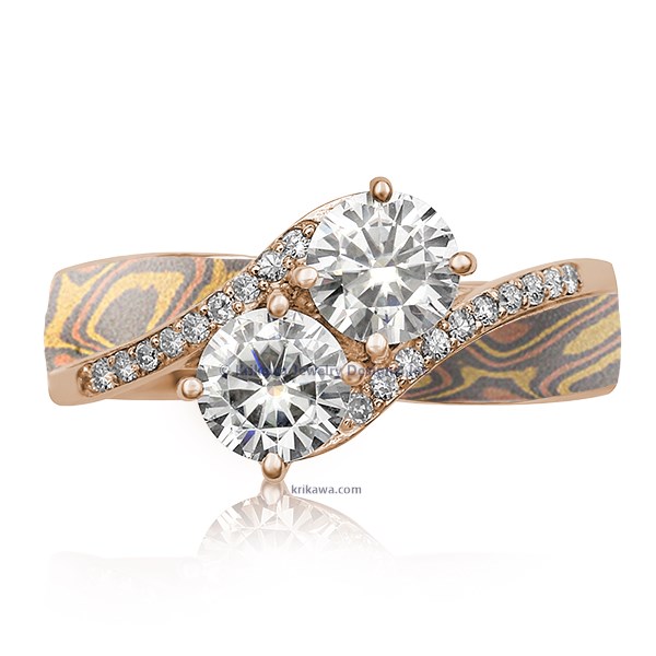 Two Stone Mokume Engagement Ring