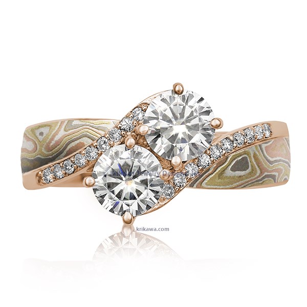 Two Stone Mokume Engagement Ring