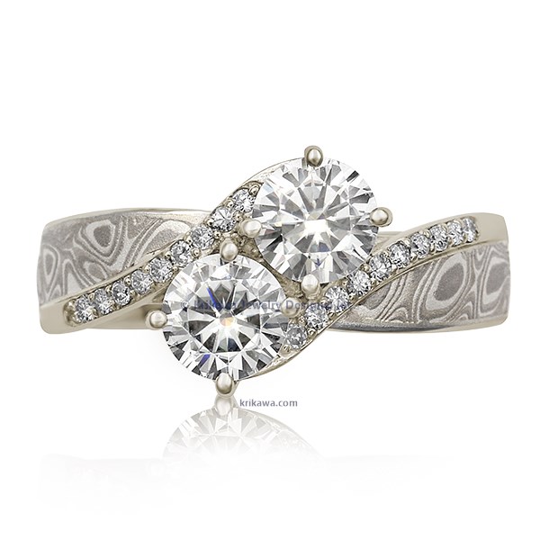 Two Stone Mokume Engagement Ring