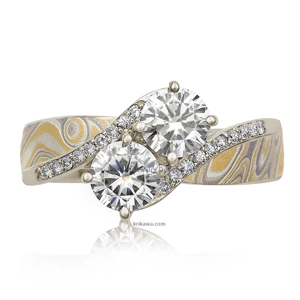Two Stone Mokume Engagement Ring