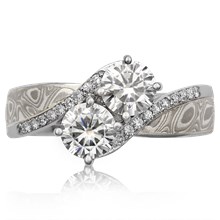 Two Stone Mokume Engagement Ring - top view