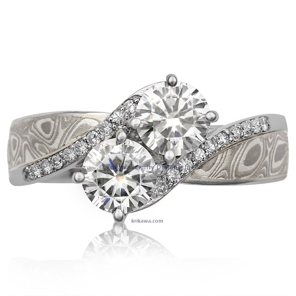 Two Stone Mokume Engagement Ring