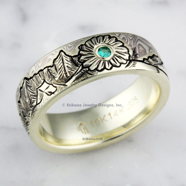 Mountain Flower Mokume Wedding Band