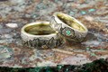 Mountain Flower Mokume Wedding Band in 10k Green Gold and White Mokume