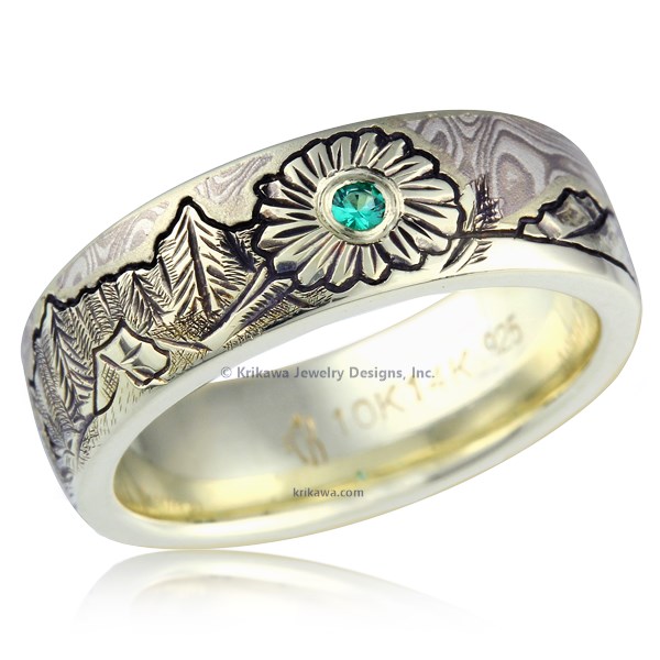 Mountain Flower Mokume Wedding Band