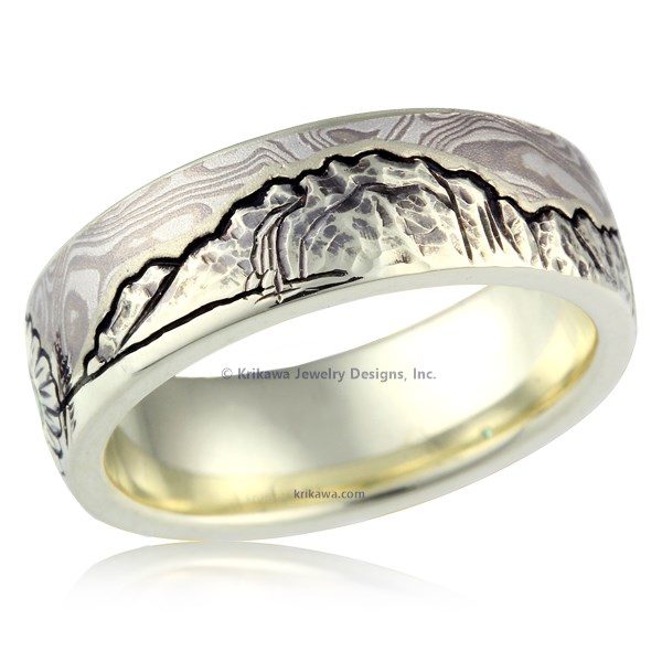 Mountain Flower Mokume Wedding Band