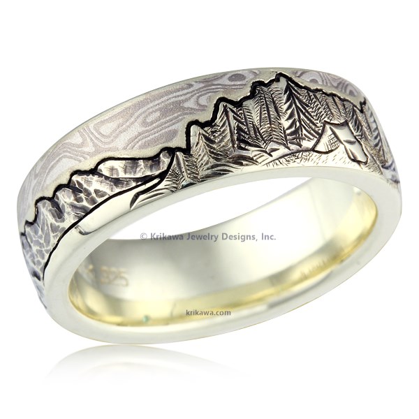 Mountain Flower Mokume Wedding Band