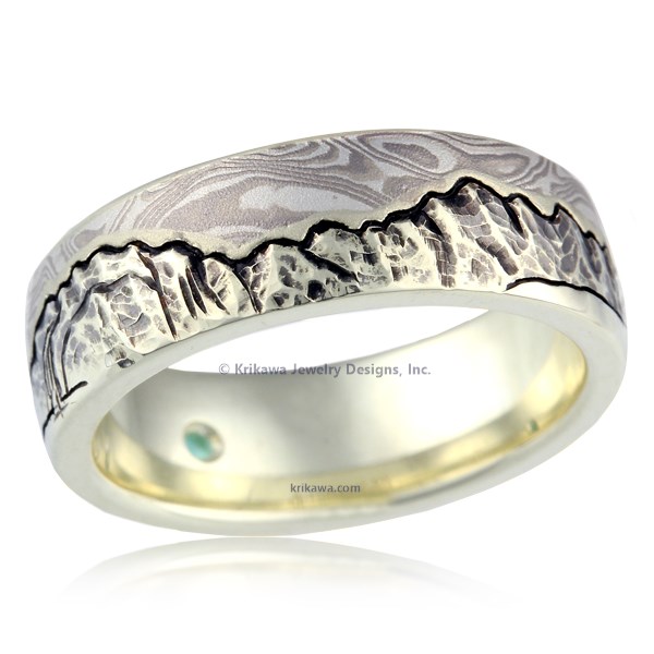Mountain Flower Mokume Wedding Band