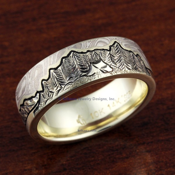 Mountain Camper Mokume Wedding Band