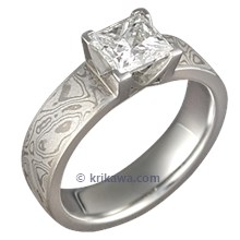 Mokume Princess Engagement Ring with 4 Cutout and Pierced Head