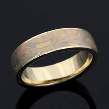 Trigold Mokume And 14K Yellow Gold Wedding Band