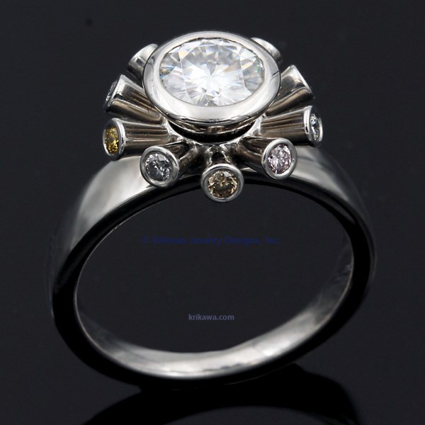 Sputnik Engagement Ring With Fancy Colored Diamonds