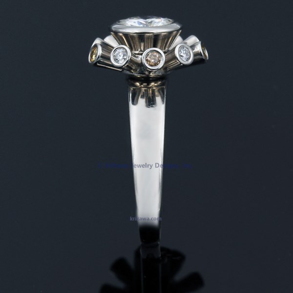 Sputnik Engagement Ring With Fancy Colored Diamonds