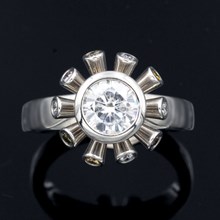 Sputnik Engagement Ring With Fancy Colored Diamonds - top view