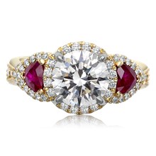 Vintage Old World Engagement Ring With Ruby Accents - top view