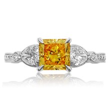 Vintage Three Stone Engagement Ring With Curls - top view