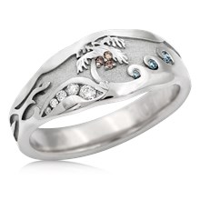 Palm Tree Diamond Beach Wedding Band