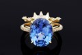 Raindrop Dazzle Engagement Ring in 14k Yellow Gold with a 8.11ct Oval Blue Sapphire
