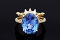Raindrop Dazzle Engagement Ring in 14k Yellow Gold with a 8.11ct Oval Blue Sapphire
