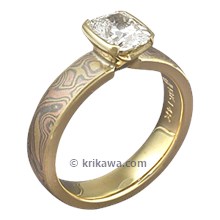 Mokume Solitaire Straight Tapered Engagement Ring in Trigold