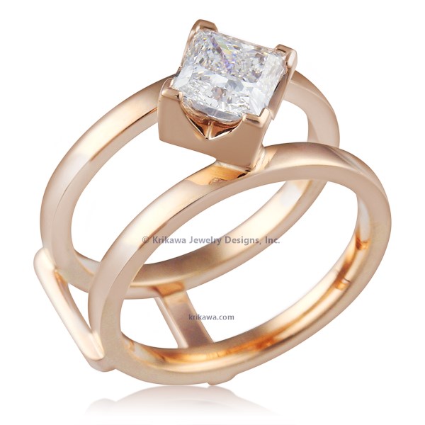 Modern Scaffolding Engagement Ring In Rose Gold