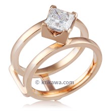 Modern Scaffolding Engagement Ring In Rose Gold