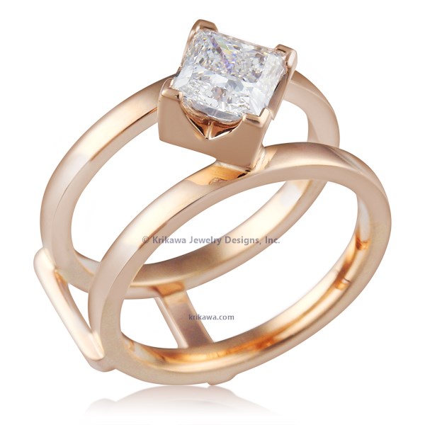 Modern Scaffolding Engagement Ring In Rose Gold