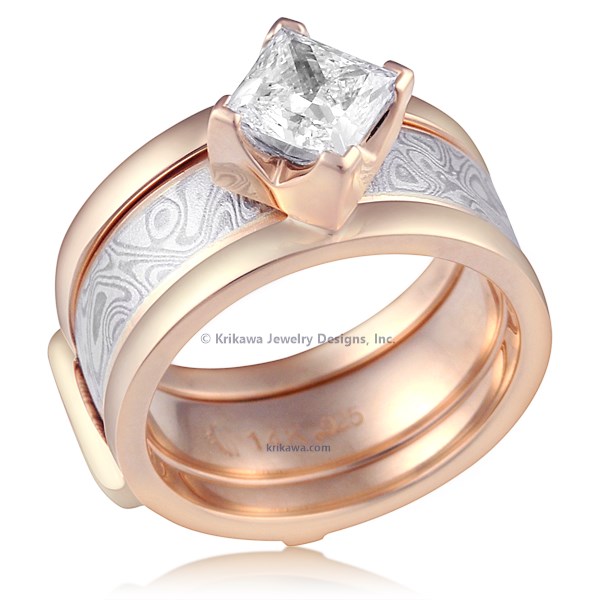 Modern Scaffolding Engagement Ring In Rose Gold