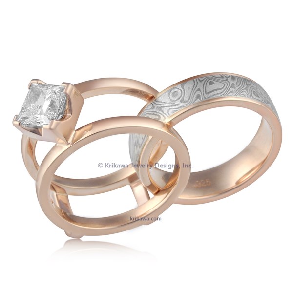 Modern Scaffolding Engagement Ring In Rose Gold