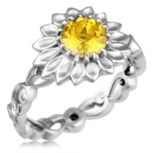 Daisy Delicate Leaf Engagement Ring With Yellow Sapphire