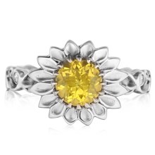 Daisy Delicate Leaf Engagement Ring With Yellow Sapphire - top view