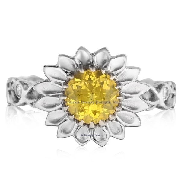 Daisy Delicate Leaf Engagement Ring With Yellow Sapphire
