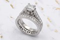Vintage Crown Engagement Ring Bridal Set