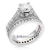 Vintage Crown Engagement Ring Bridal Set
