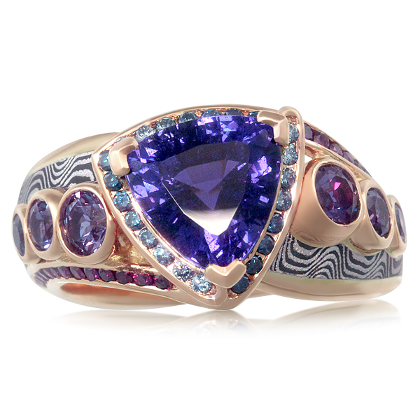 luxrygold 0.90CTW Round Cut Purple Amethyst Diamond 14K Black Gold Plated Celtic Knot Bridal Ring Set 