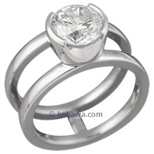 Modern Scaffolding Engagement Ring with Round Diamond and Two Cutout Head