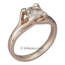 Carved Wing Engagement Ring with Champagne Diamond and Rose Gold
