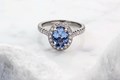 Oval Halo Diamond Engagement Ring with Blue Sapphire