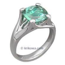 Carved Wing Engagement Ring with Cushion-Cut Green Tourmaline