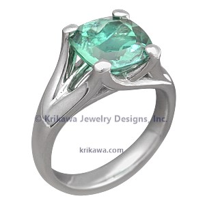 Carved Wing Engagement Ring with Cushion-Cut Green Tourmaline