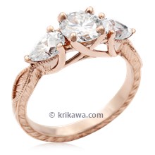 
Vintage Three Stone Crossover Engagement Ring In Rose Gold