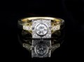 Deco Halo Engagement Ring in Platinum and 14k Yellow Gold