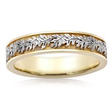 Two Tone Narrow Oak Leaf Wedding Band - top view