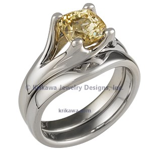 Carved Wing Engagement Ring with Yellow Diamond Bridal Set