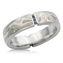 Vertical Floating Diamond Mokume Wedding Band - top view