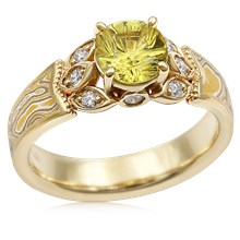 Vintage Leaf Mokume Engagement Ring
