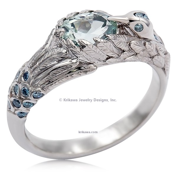 Hummingbird Engagement Ring With Blue Diamond Accents