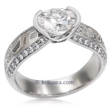 Mokume Diamond Silhouette Engagement Ring With Oval Diamond