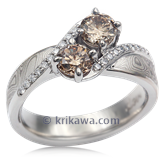 Two Stone Mokume Engagement Ring With Champagne Diamonds
